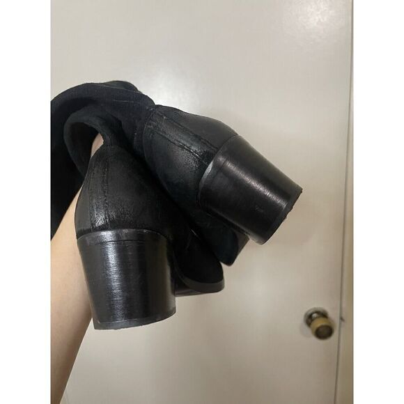 PRADA black suede leather western mid calf heeled boot size 35.5 US 5.5 - Picture 8 of 16